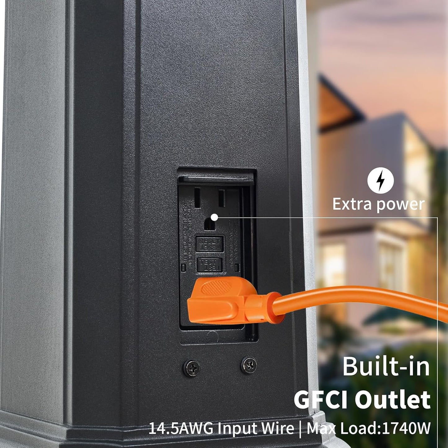 Lámpara poste aluminio negro doble cabezal GFCI