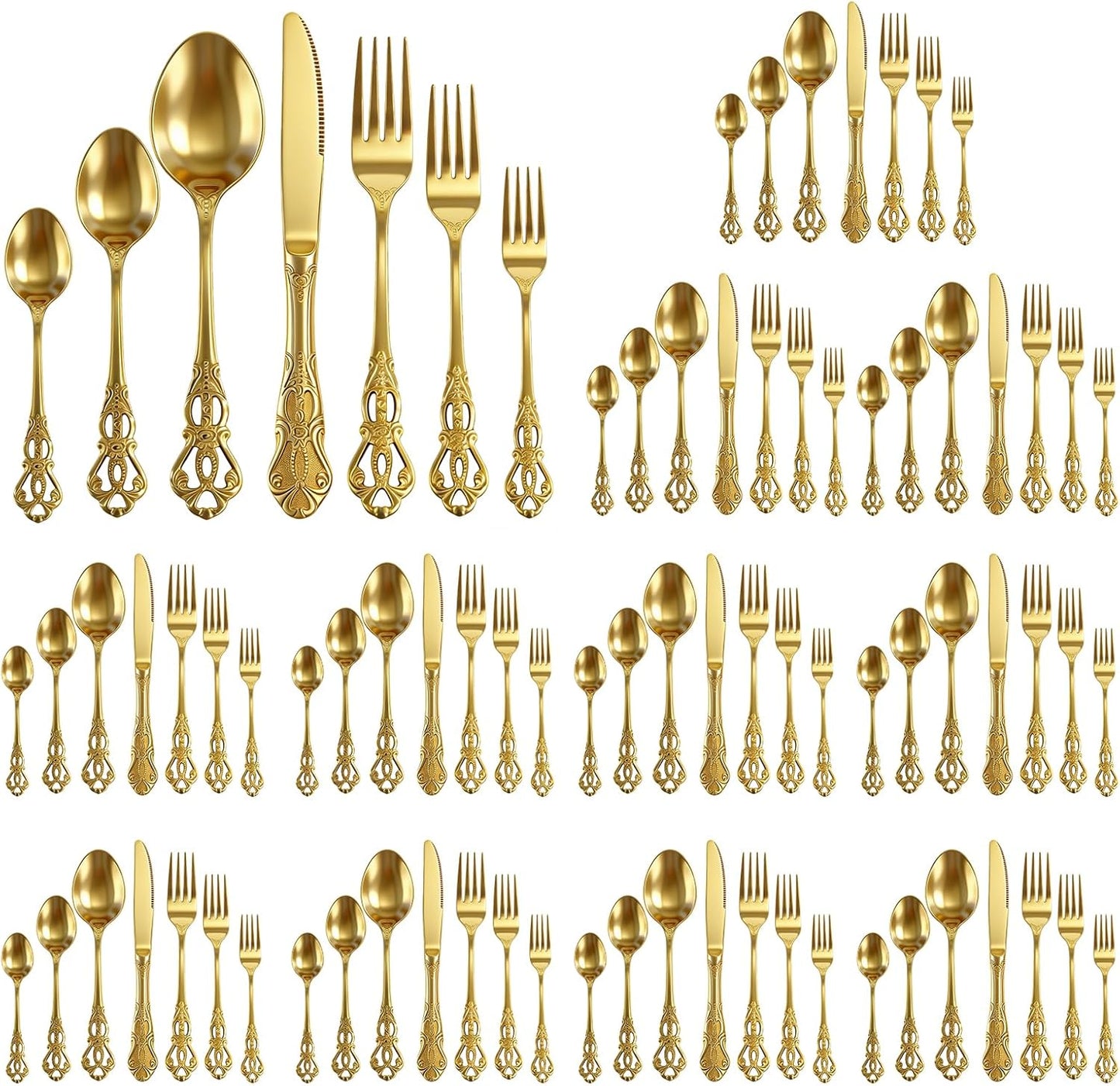 Set 84 Pzas Cubiertos Acero Inox Dorado Retro