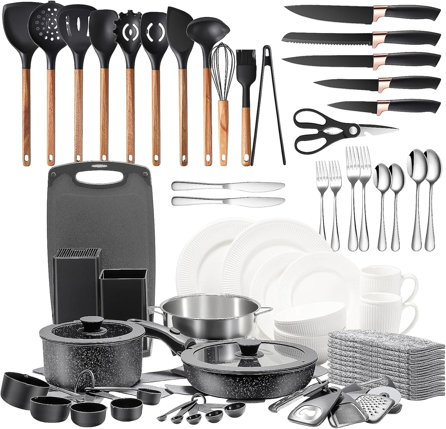 Set 72 Pzas Ollas Sartenes Antiadherentes Platos Cuencos