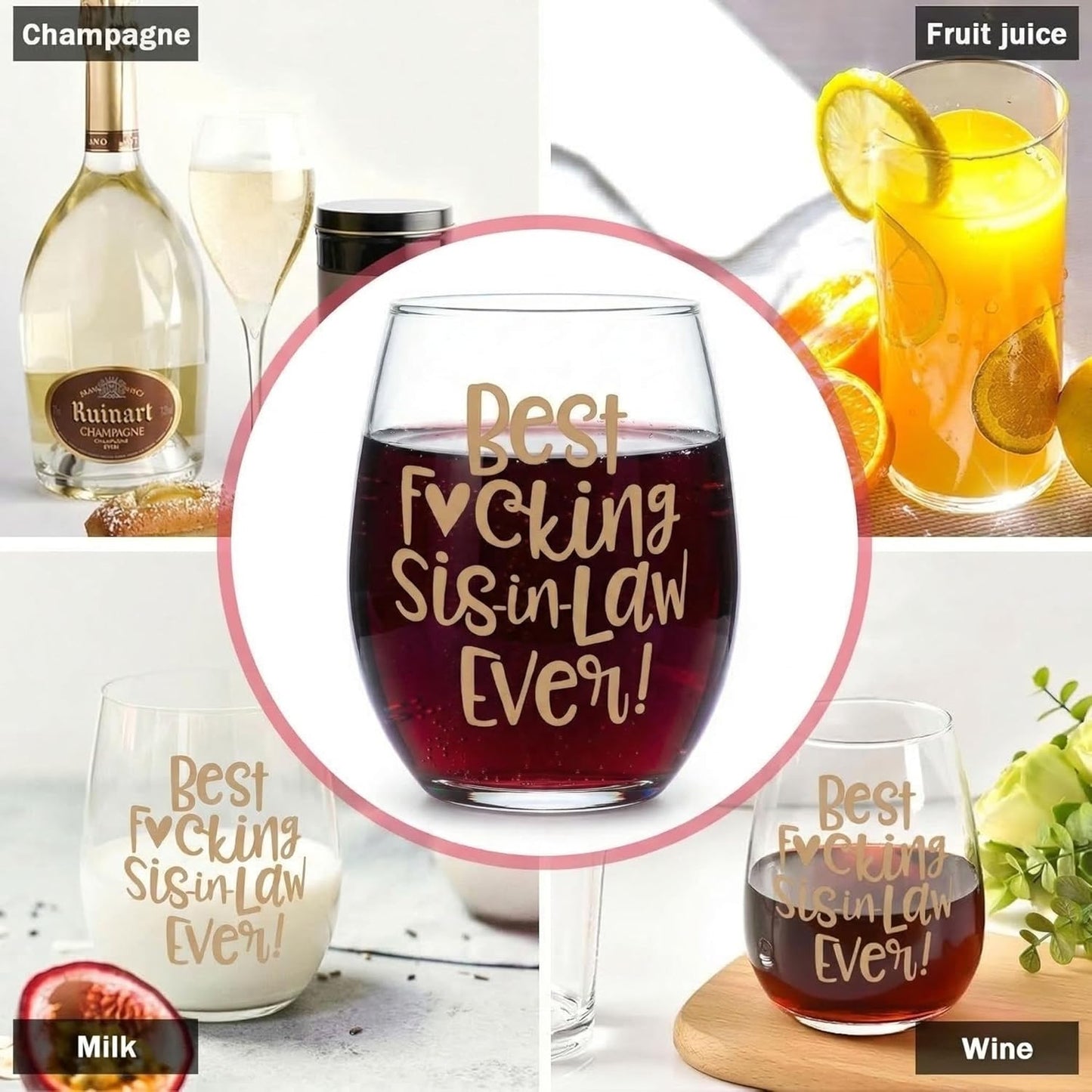 Copa de vino con texto "Best SisterpulgadaLaw Ever", regalos divertidos para cuñadas