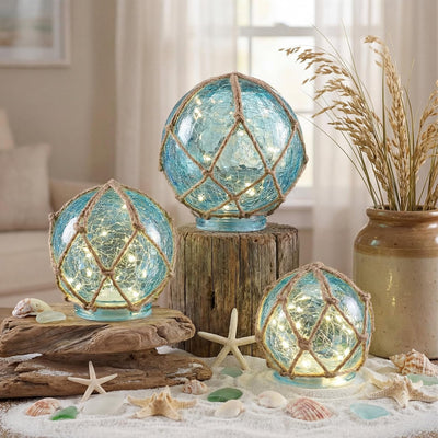3 Flotadores de pesca cristal con luz LED para playa color azul