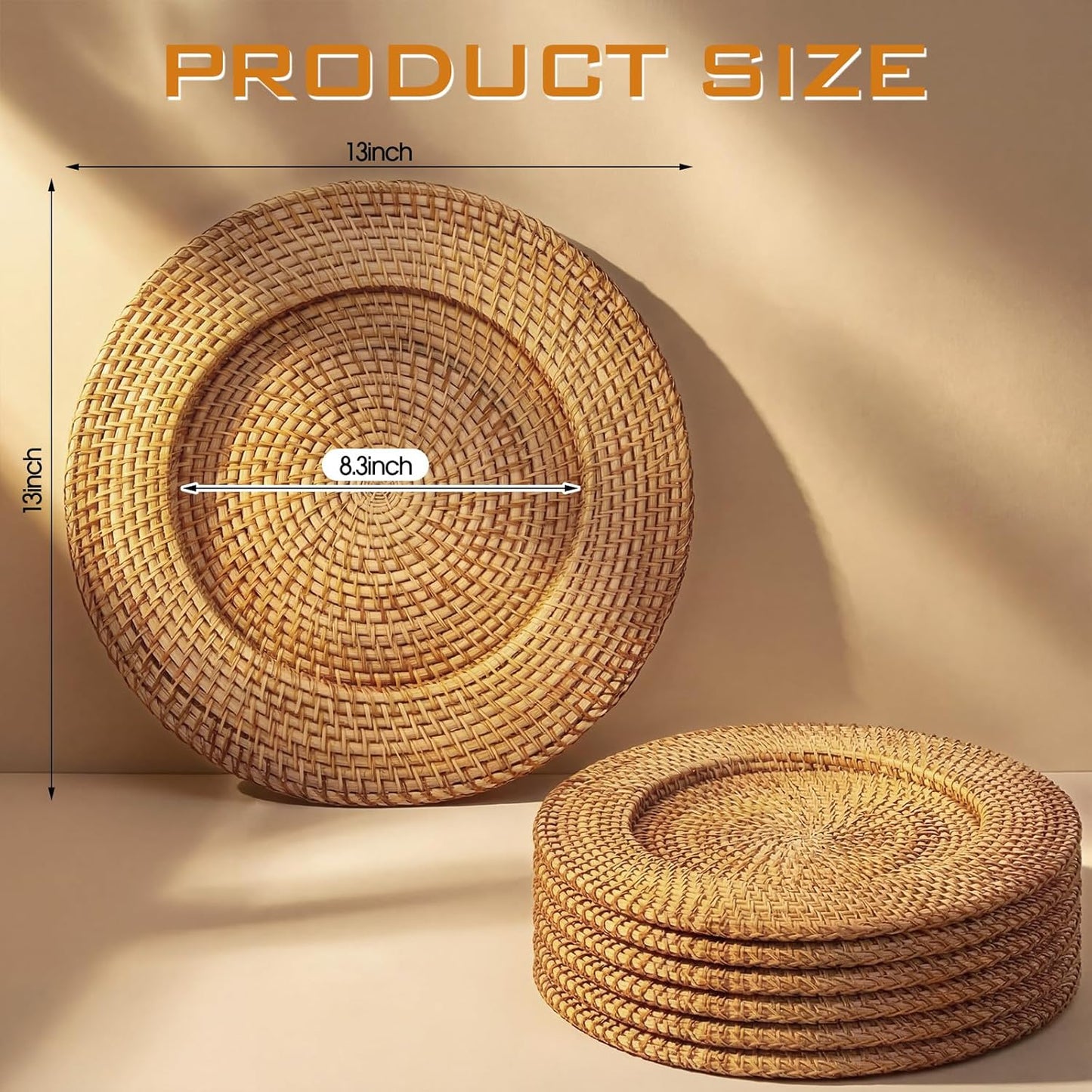 6 Pzas Cargador Ratán 13pulg Mesa Cena Decorativo Boho
