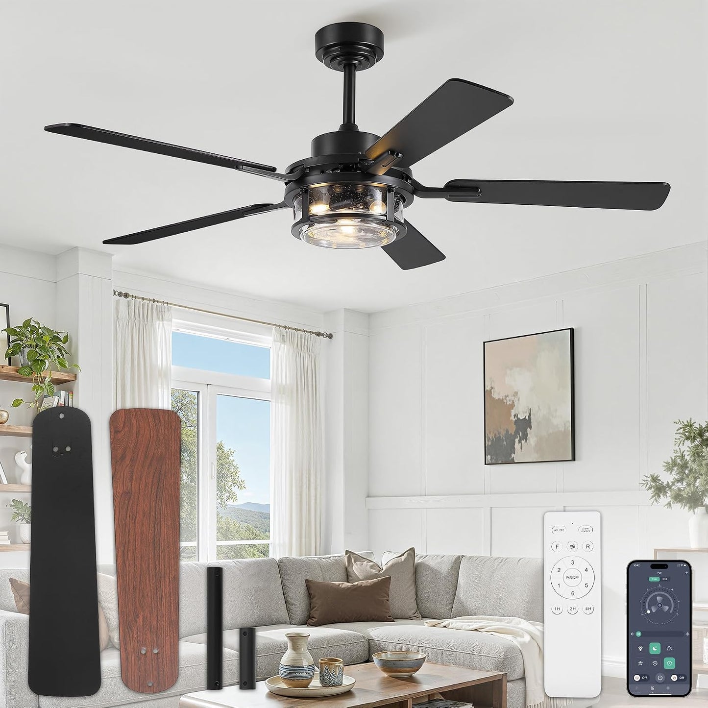Ventilador techo 52pulg luz control remoto motor CC