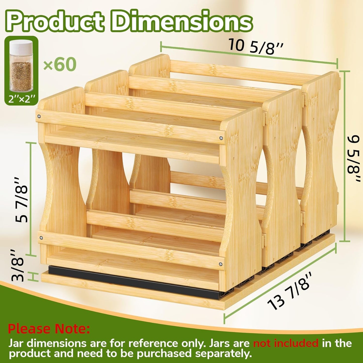 Organizador de especias extraíble de bambú para cocina 13.9 pulgadas
