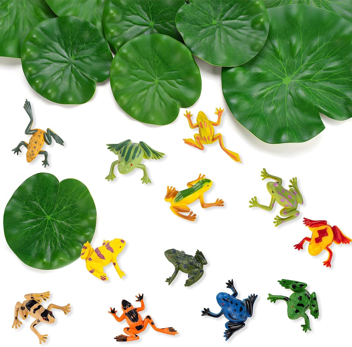 32 Ranas Plástico Coloridas y 20 Almohadillas Lirio Estanque