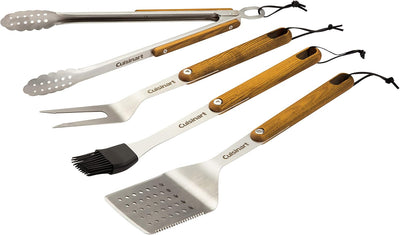 Juego 4 Pzas Herramientas Parrilla Espátula Pinzas Tenedor Cepillo