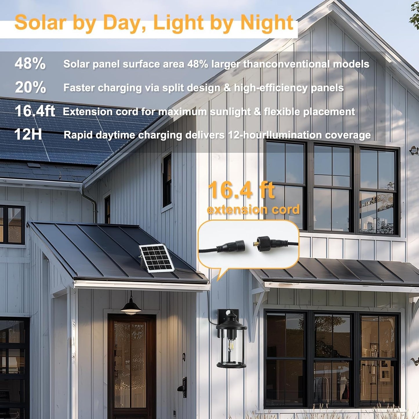 Farol solar pared con sensor movimiento impermeable