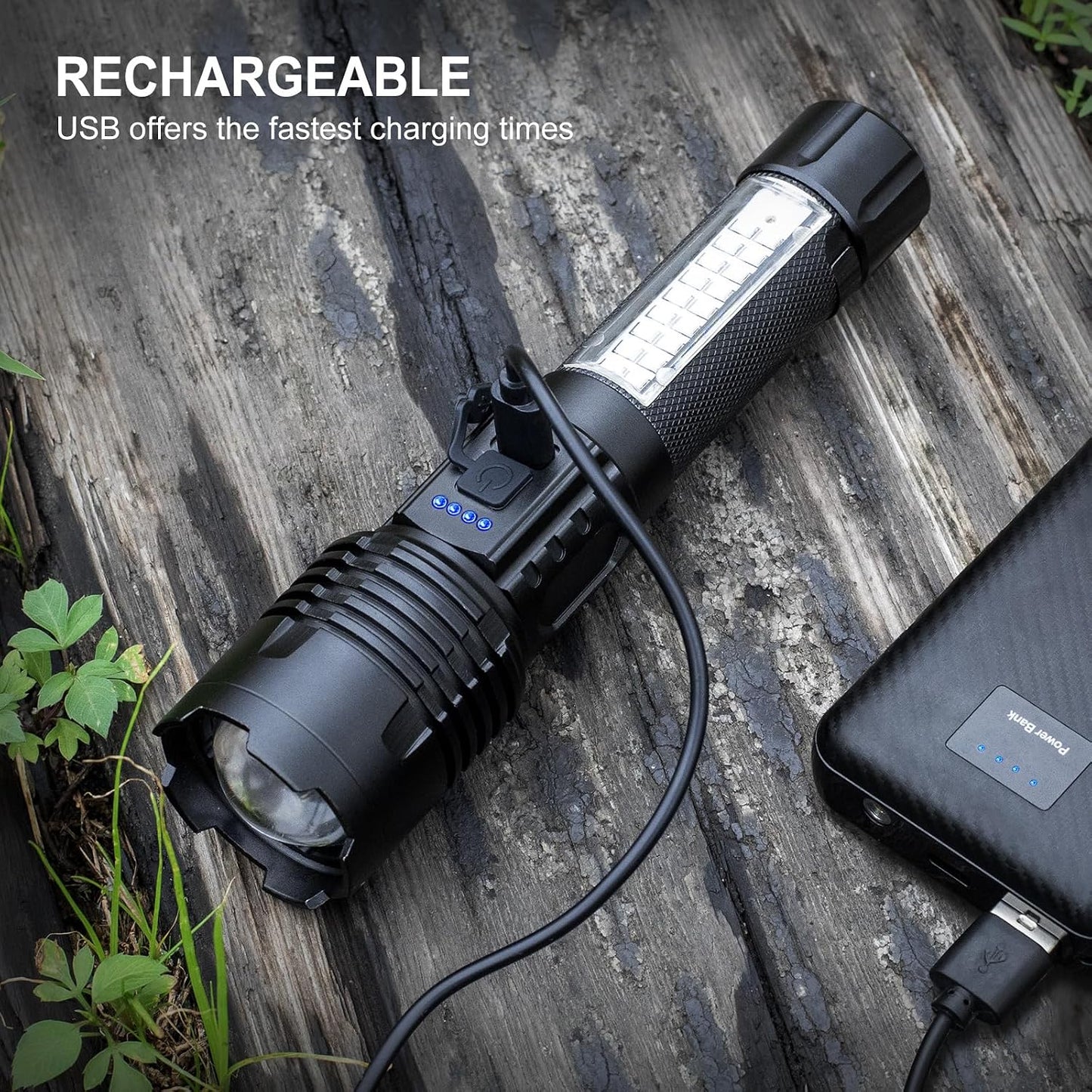 Linterna LED recargable 7 modos impermeable para acampar