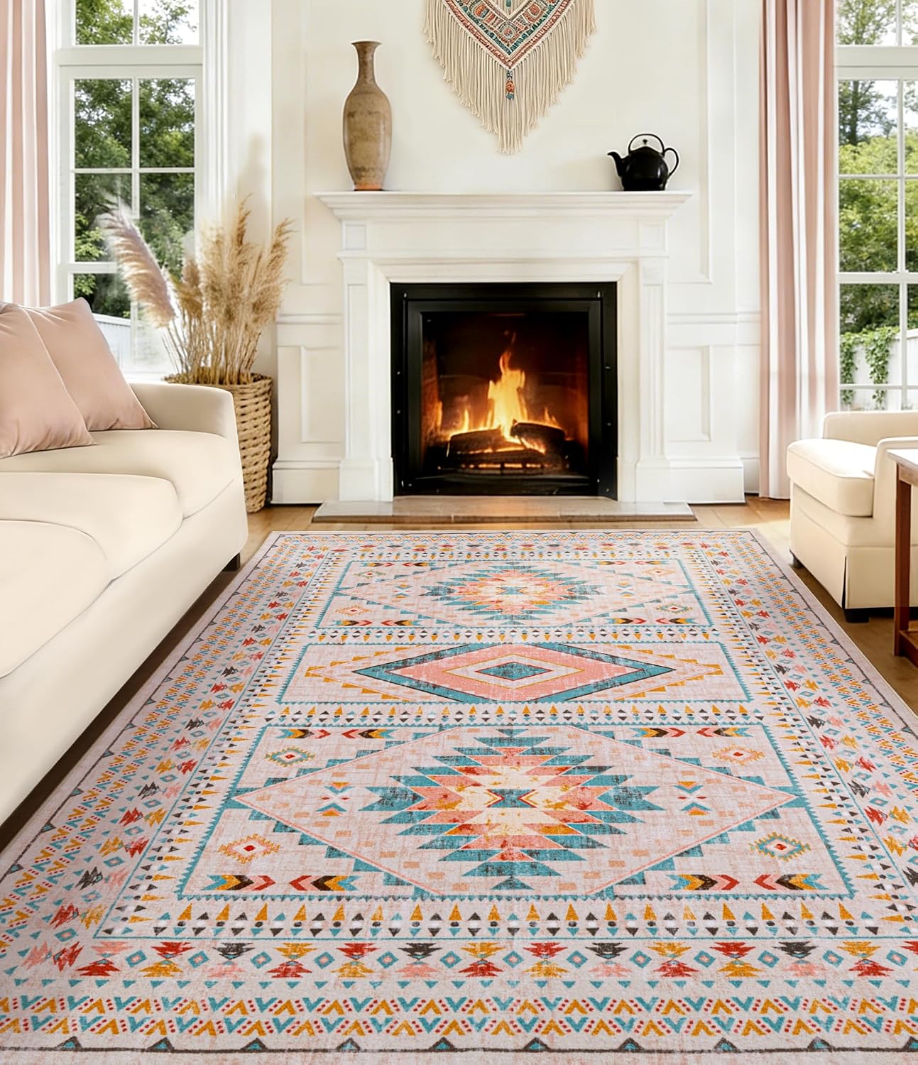 Alfombra tribal 6x9ft lavable antideslizante sala comedor