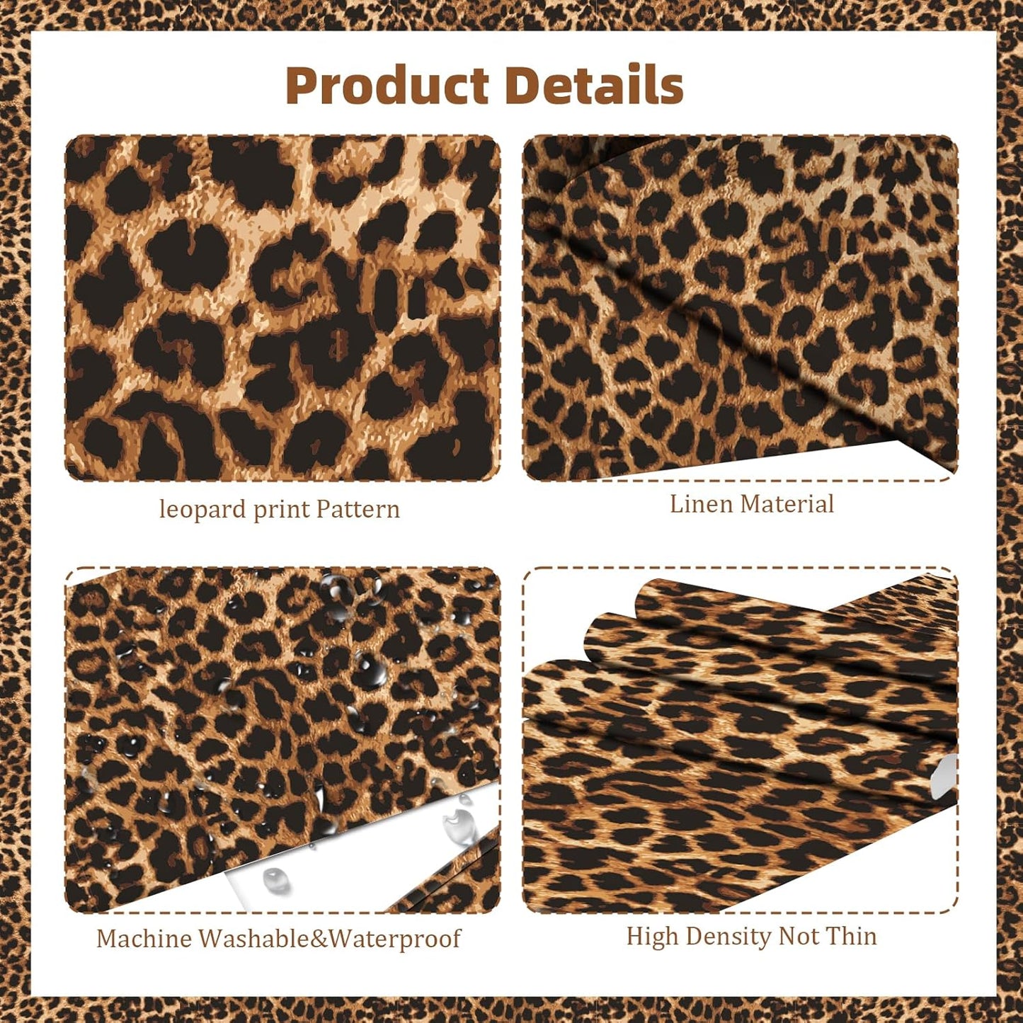Caminos de mesa de lino con estampado de leopardo estilo rústico 71 x 13 pulgadas