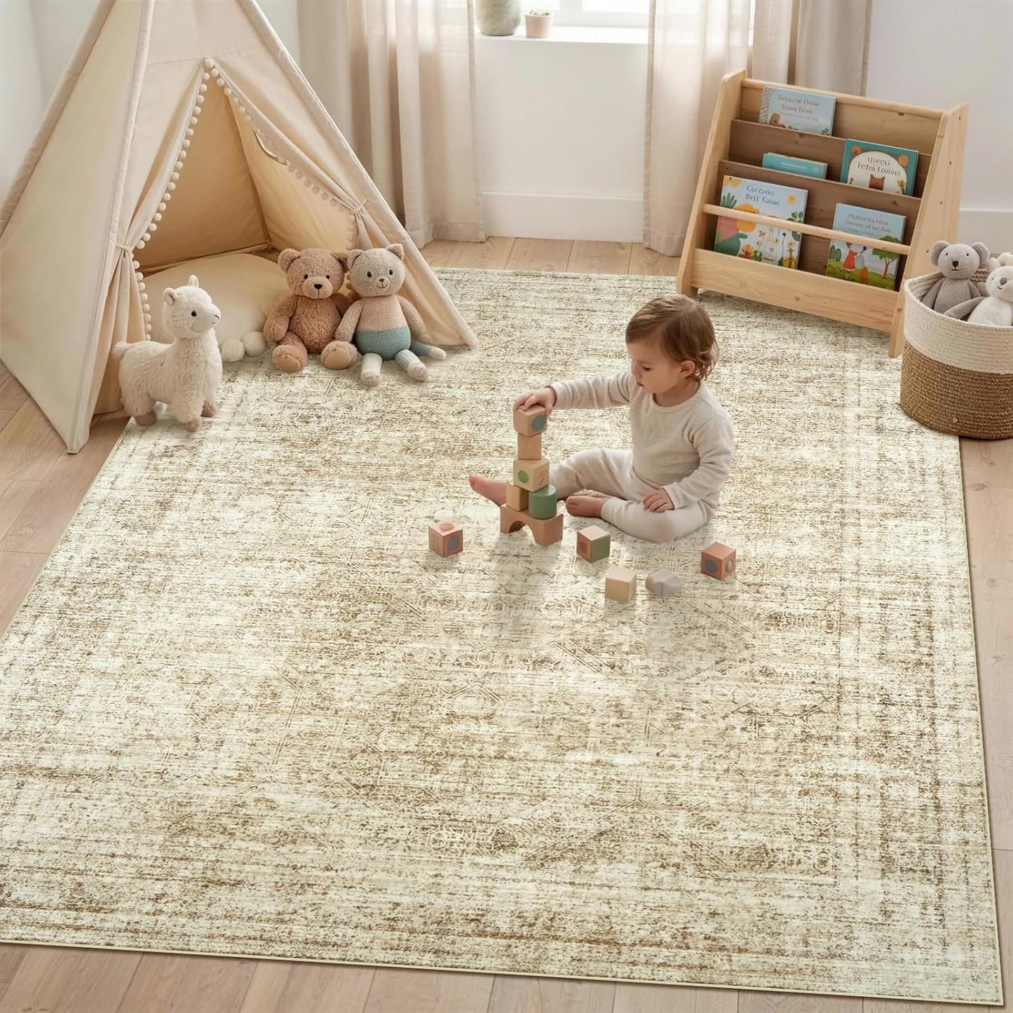 Alfombra lavable 5x7ft estilo vintage bohemio antideslizante