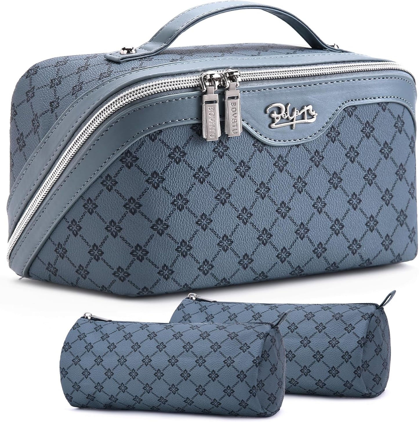 Bolsa maquillaje viaje mujer set 3 pzas cuero vegano con asa