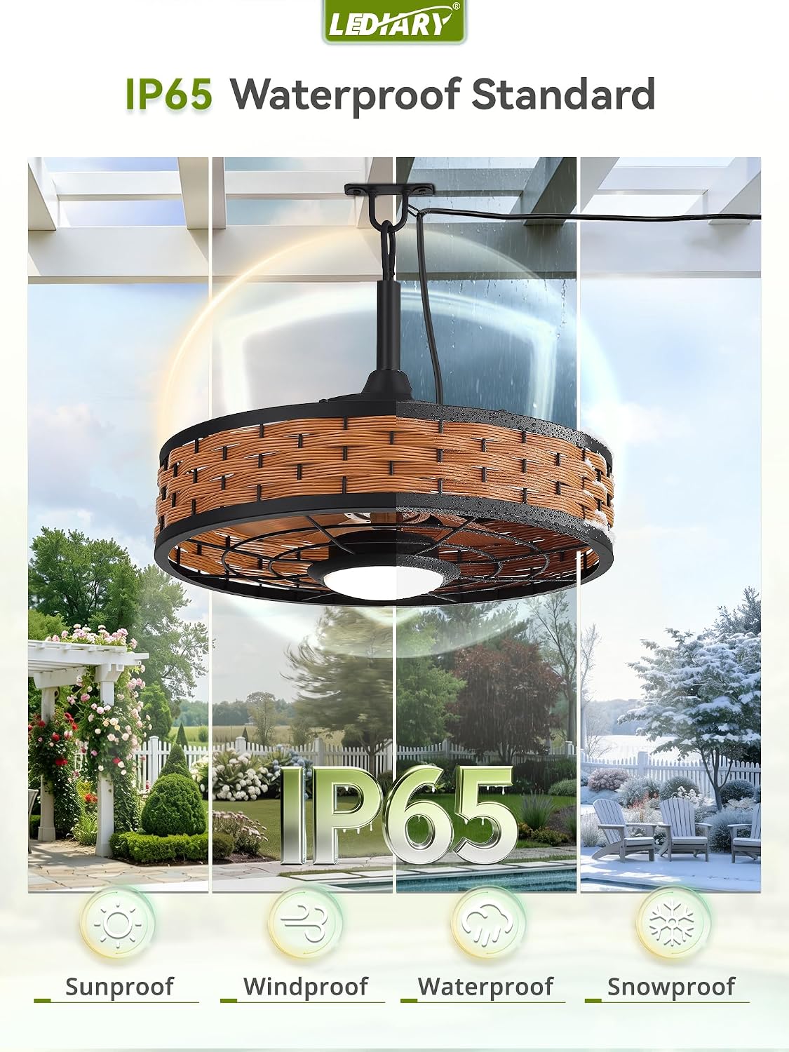 Ventilador techo exterior 20pulg luz IP65 control remoto