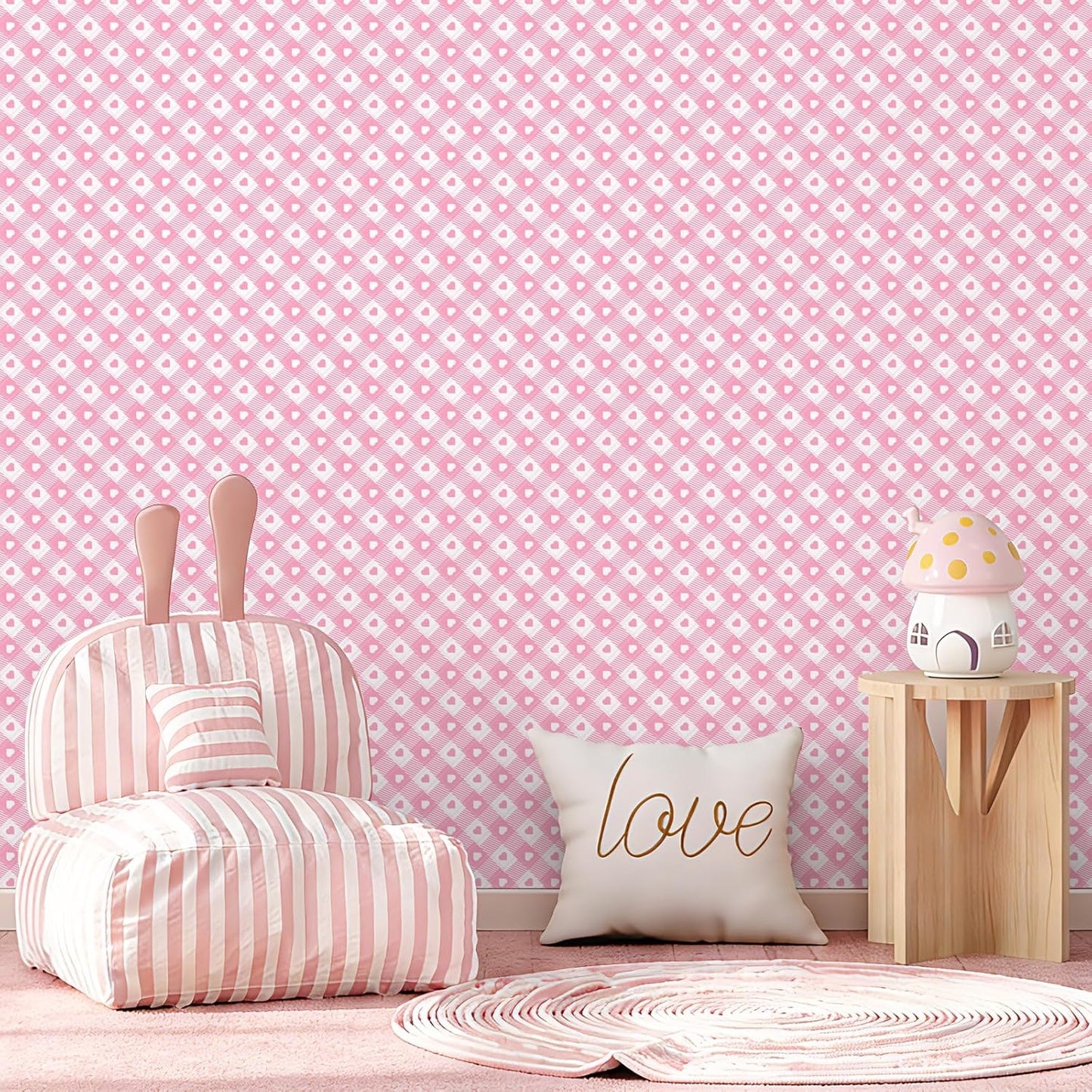 Papel tapiz a cuadros rosa y blanco 17.3x78.7pulg