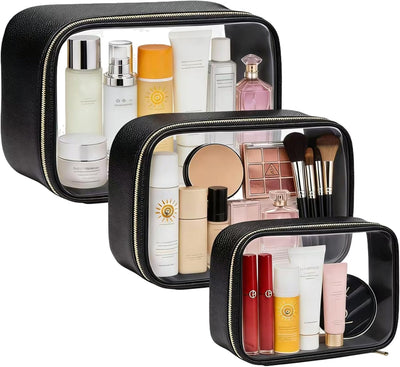 Set 3 bolsas maquillaje transparente viaje con cremallera