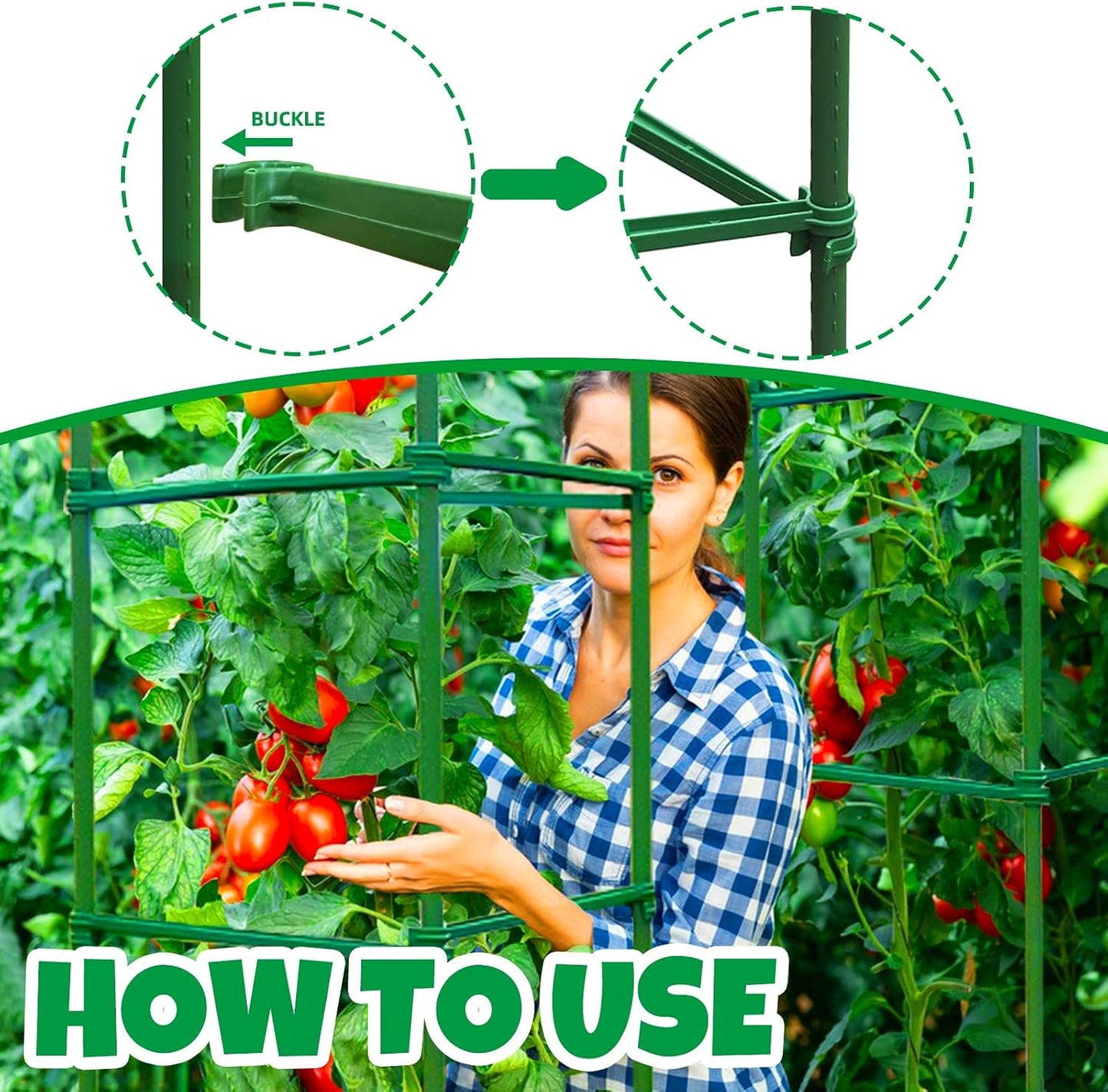100 Brazos Estaca Jaula Tomate 11.8pulg Con 2 Hebilla Ajustable