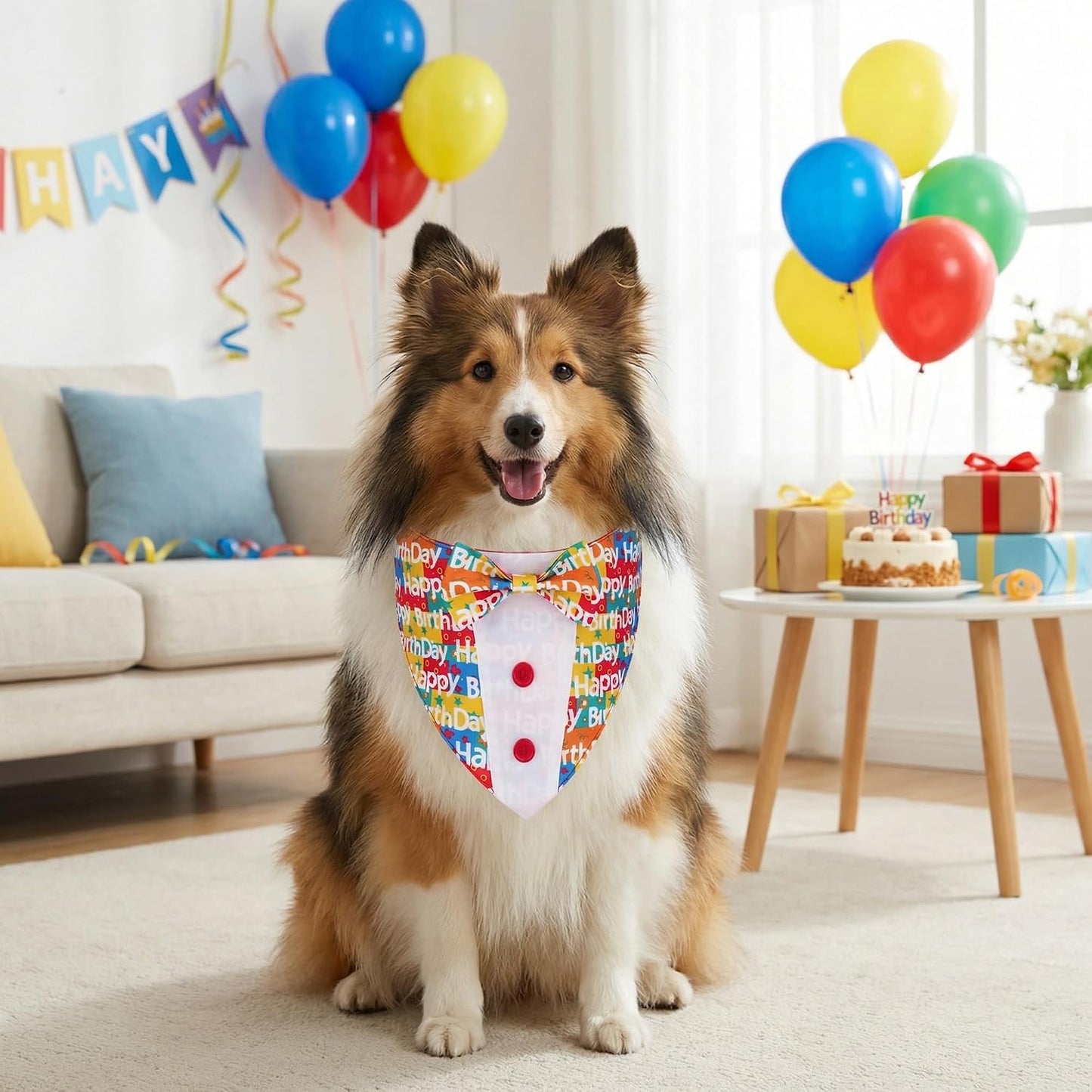 Esmoquin ajustable perro cumpleaños pañuelo mediano
