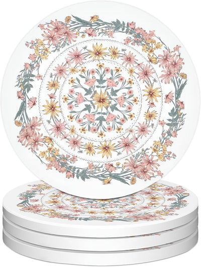 Set 4 Posavasos Cerámica Mandala Con Corcho