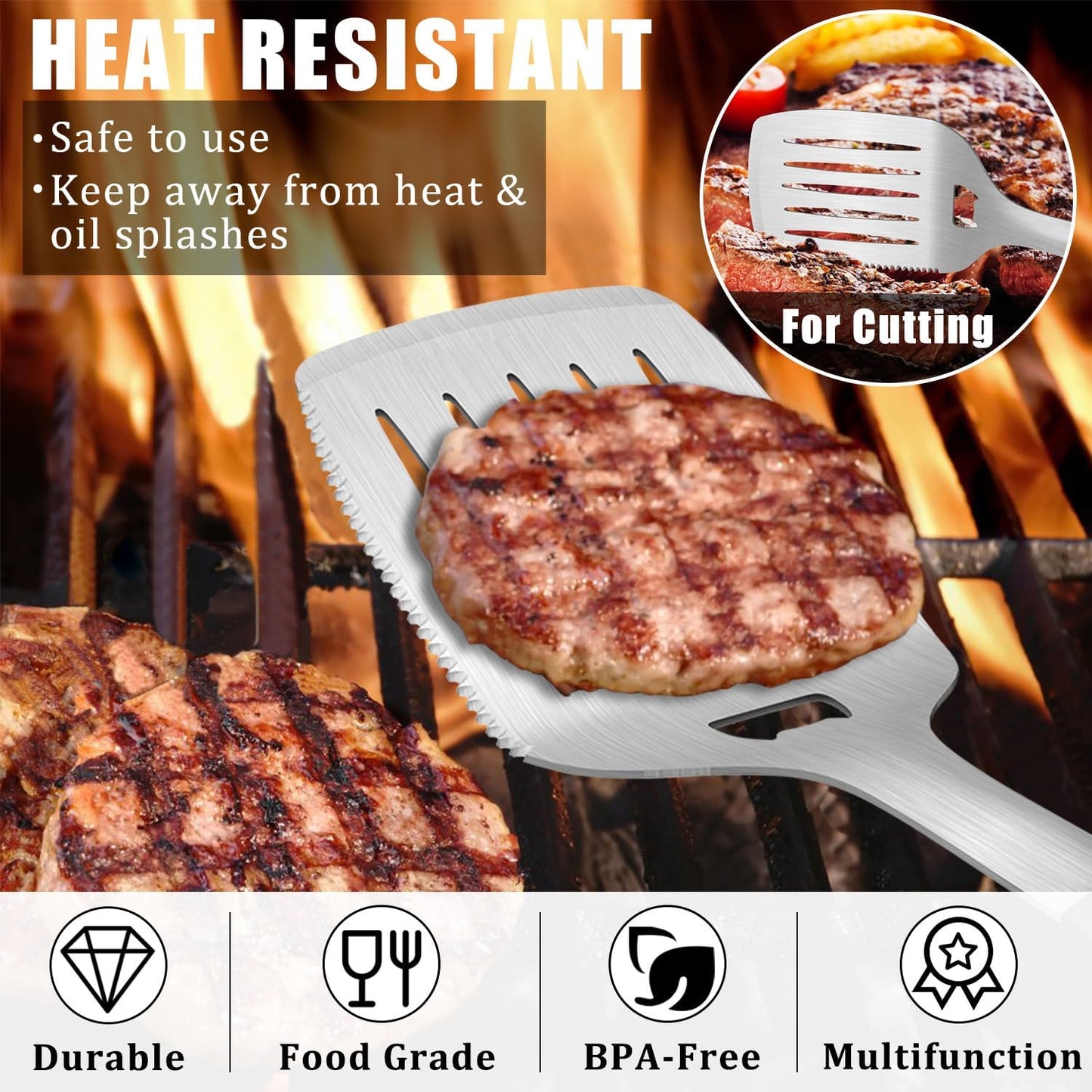 Espátula parrilla acero inox mango silicona resistente