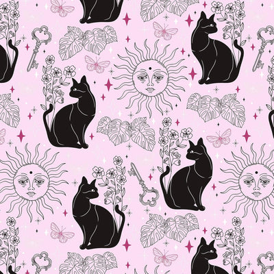 Papel Tapiz Rosa Pastel Gatito Floral 17.5x120pulg