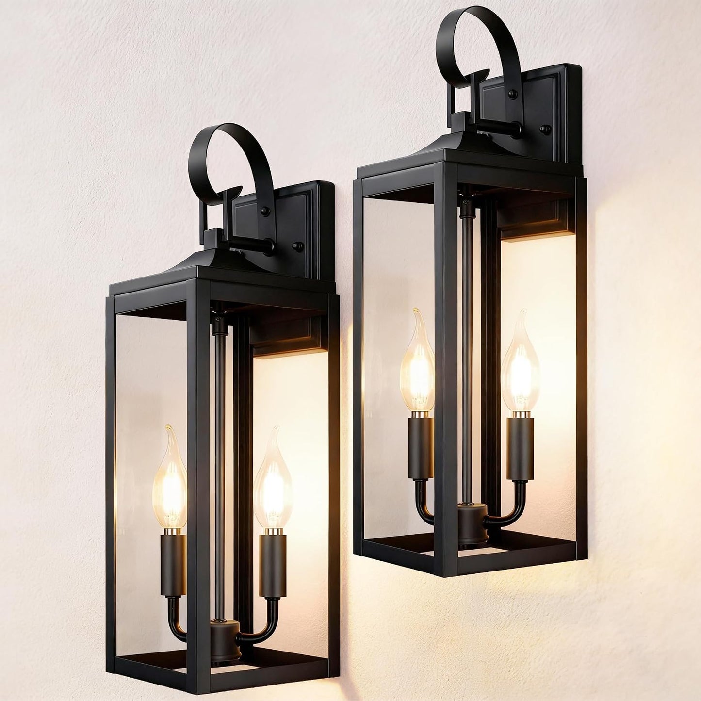 2 Luces de porche exterior 17.6pulg vidrio transparente