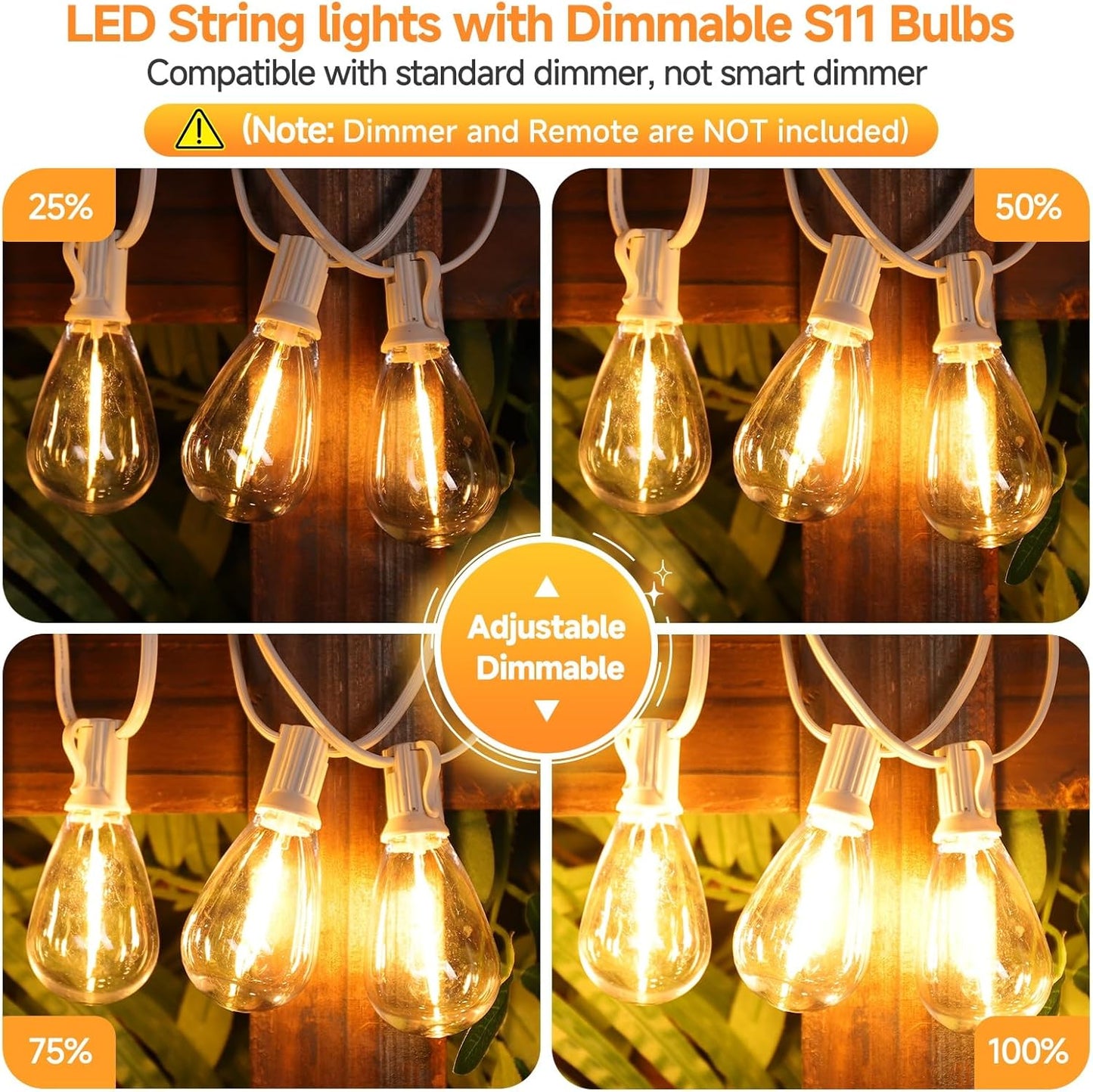Tira luces LED 25ft exterior Edison S11 regulable impermeable
