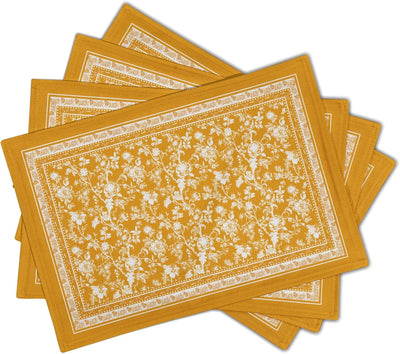 Juego de 4 manteles individuales vintage amarillo rústico con ramas florales