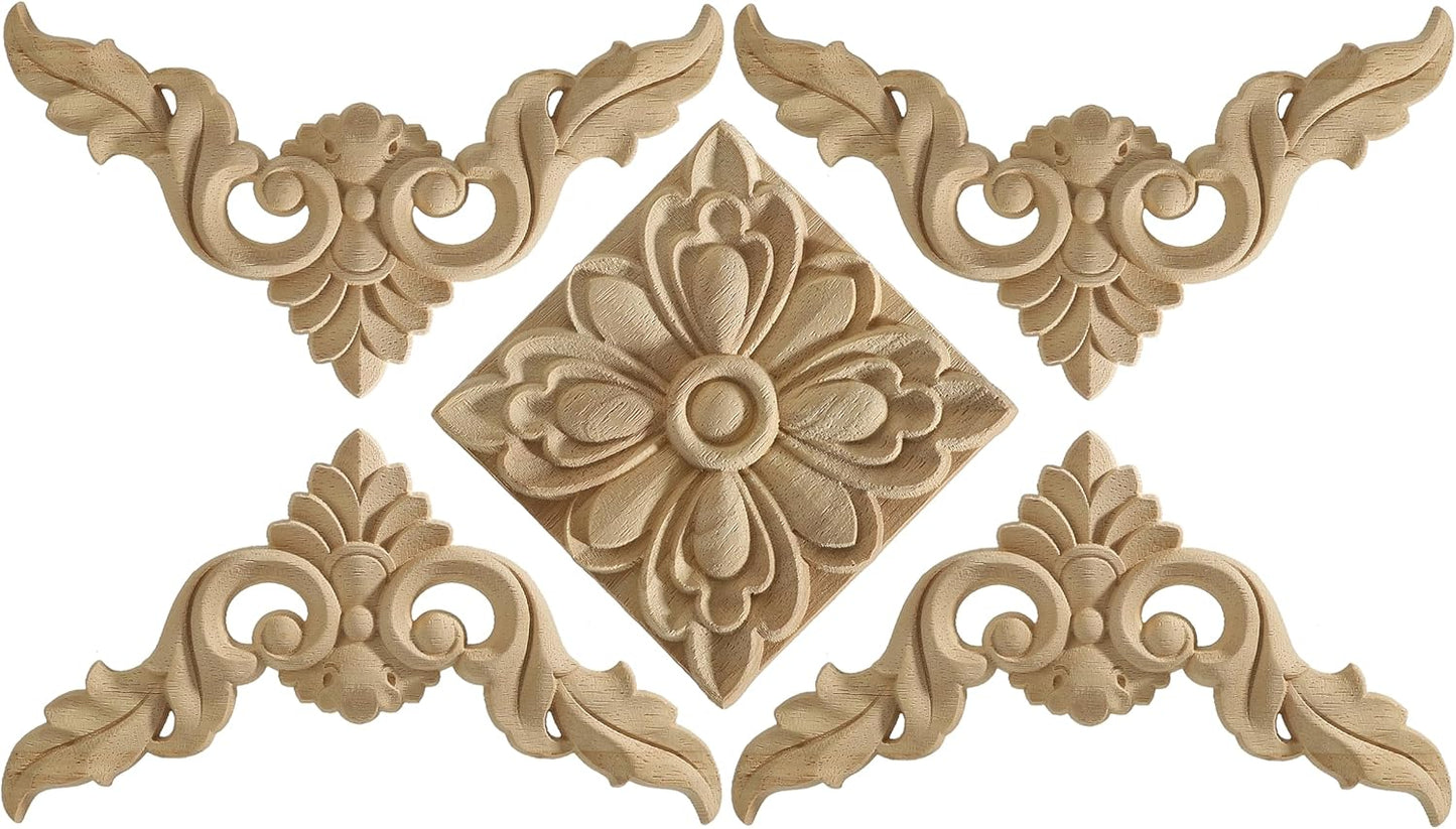 5 Pzas Apliques Madera Sin Pintar para Espejos Puertas y Arte