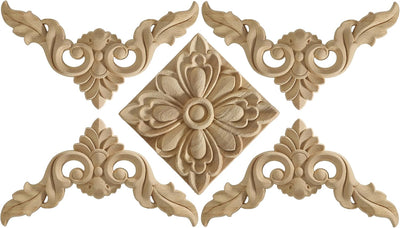 5 Pzas Apliques Madera Sin Pintar para Espejos Puertas y Arte