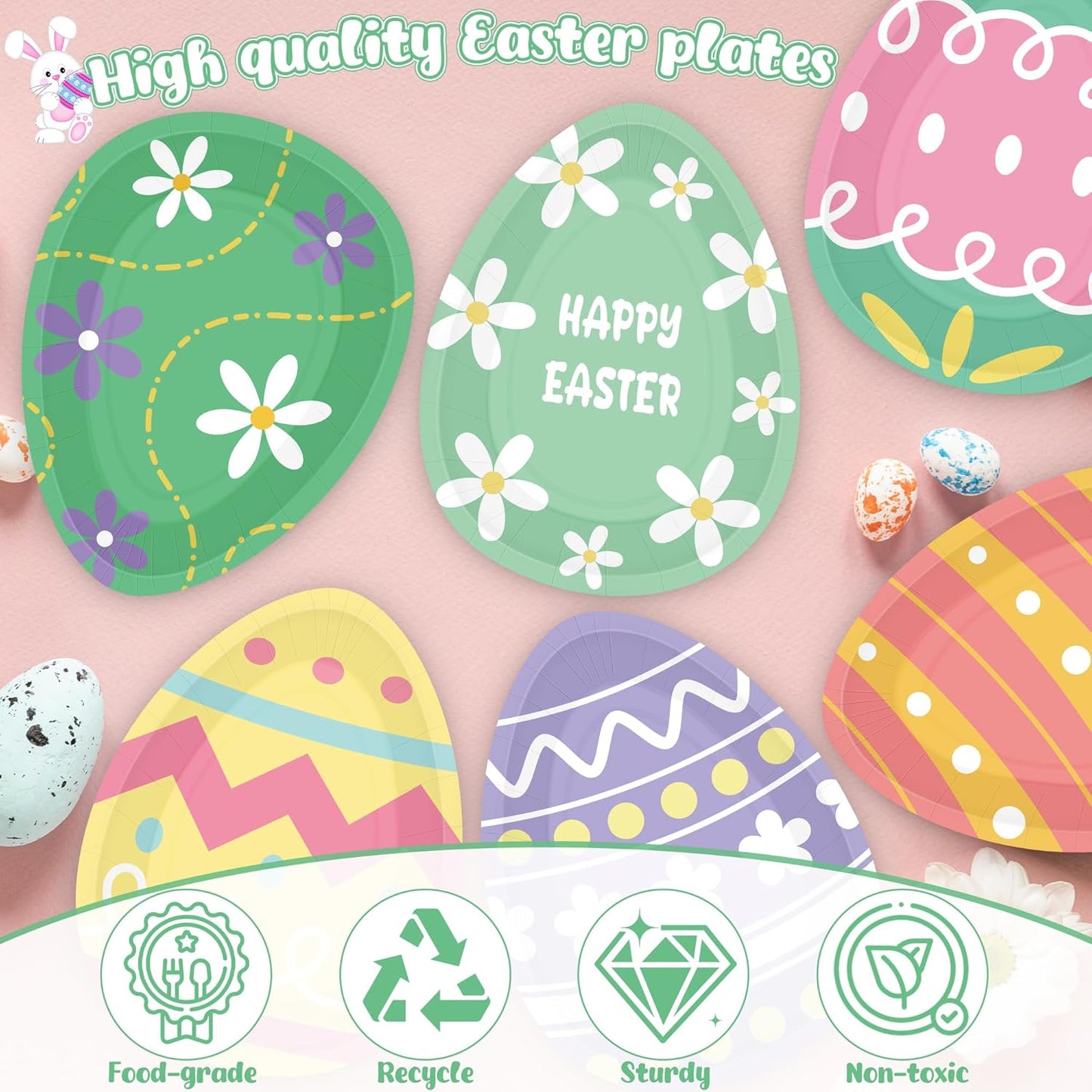 Platos papel huevo Pascua 5.43x7.48pulg 6 diseños