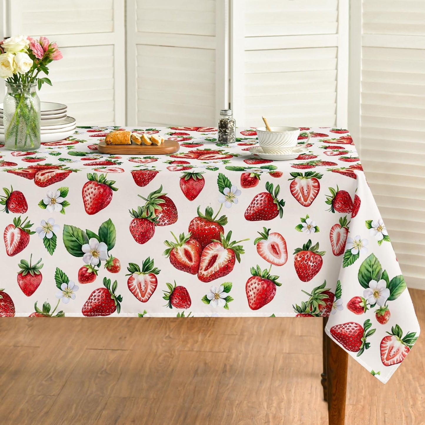 Mantel rectangular de verano 52x70 pulgadas color jazmín de fresa lavable