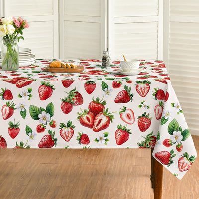 Mantel rectangular de verano 52x70 pulgadas color jazmín de fresa lavable