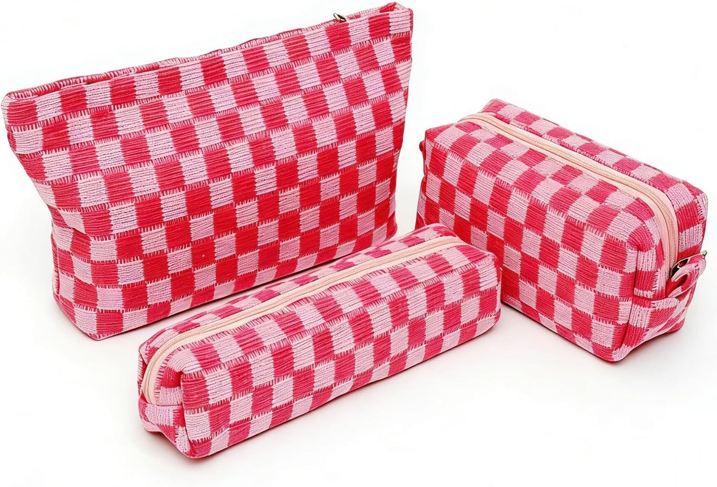 Set bolsas maquillaje a cuadros con cremallera para viaje