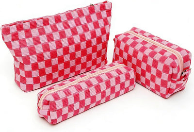 Set bolsas maquillaje a cuadros con cremallera para viaje