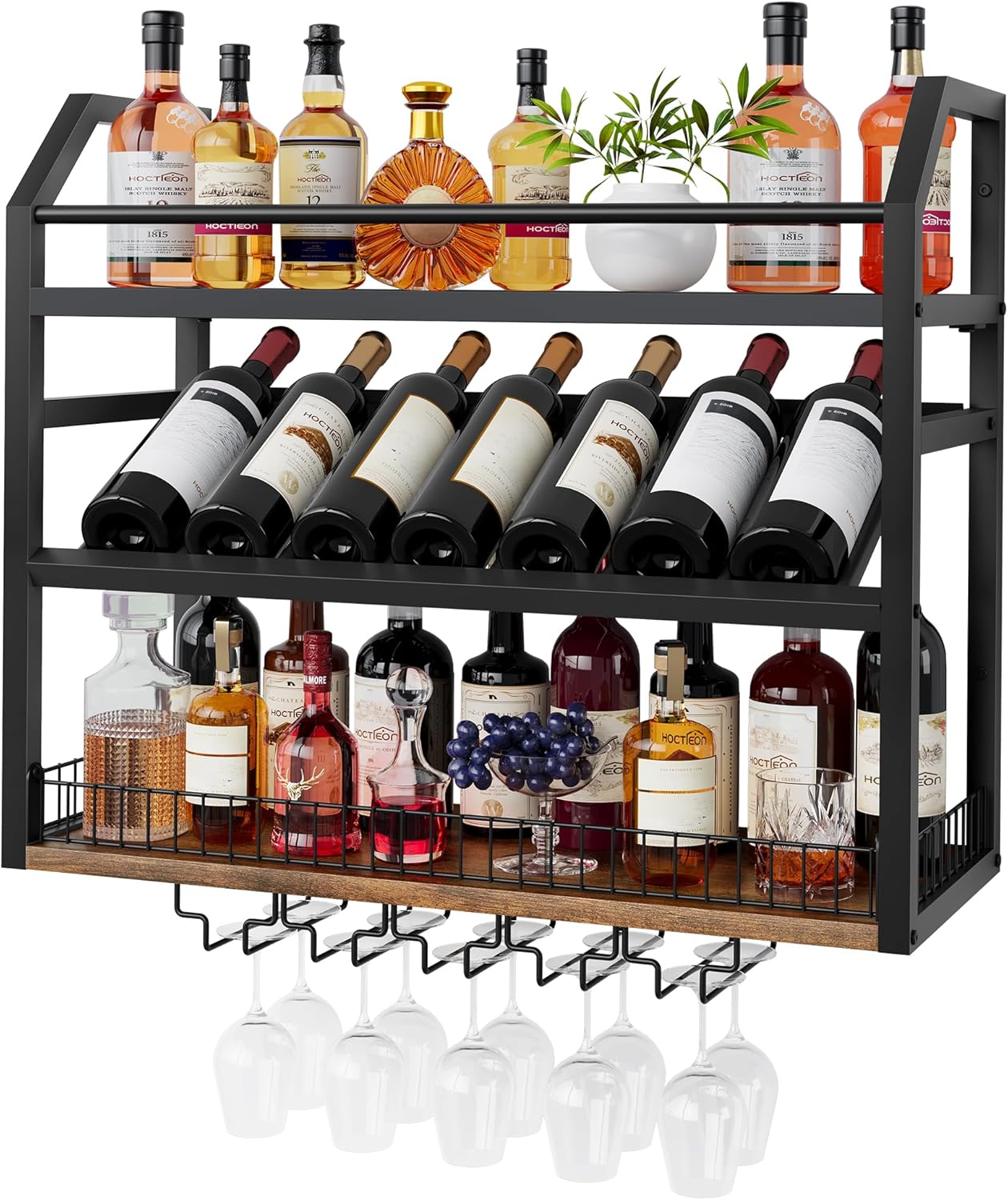 Estantería vino colgante madera rustica 3 niveles