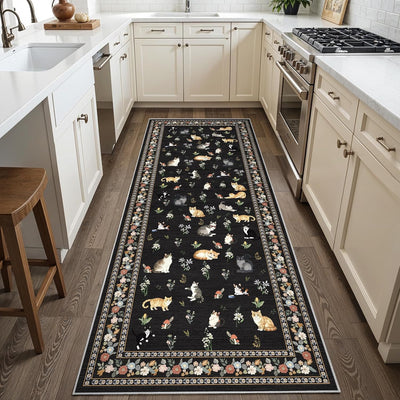 Alfombra pasillo cocina 2x5pulg pelo bajo estampado gatos