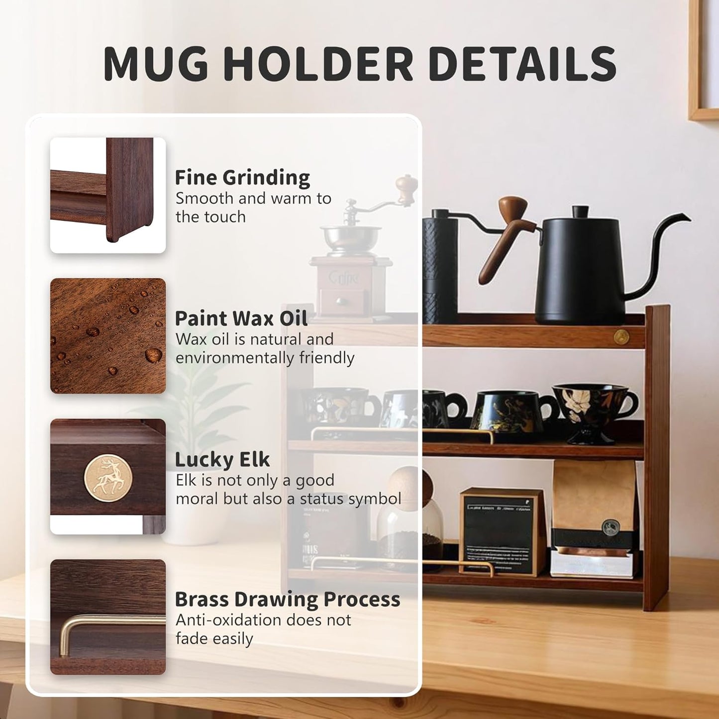 Organiz. estantería madera nogal 3 niveles para café