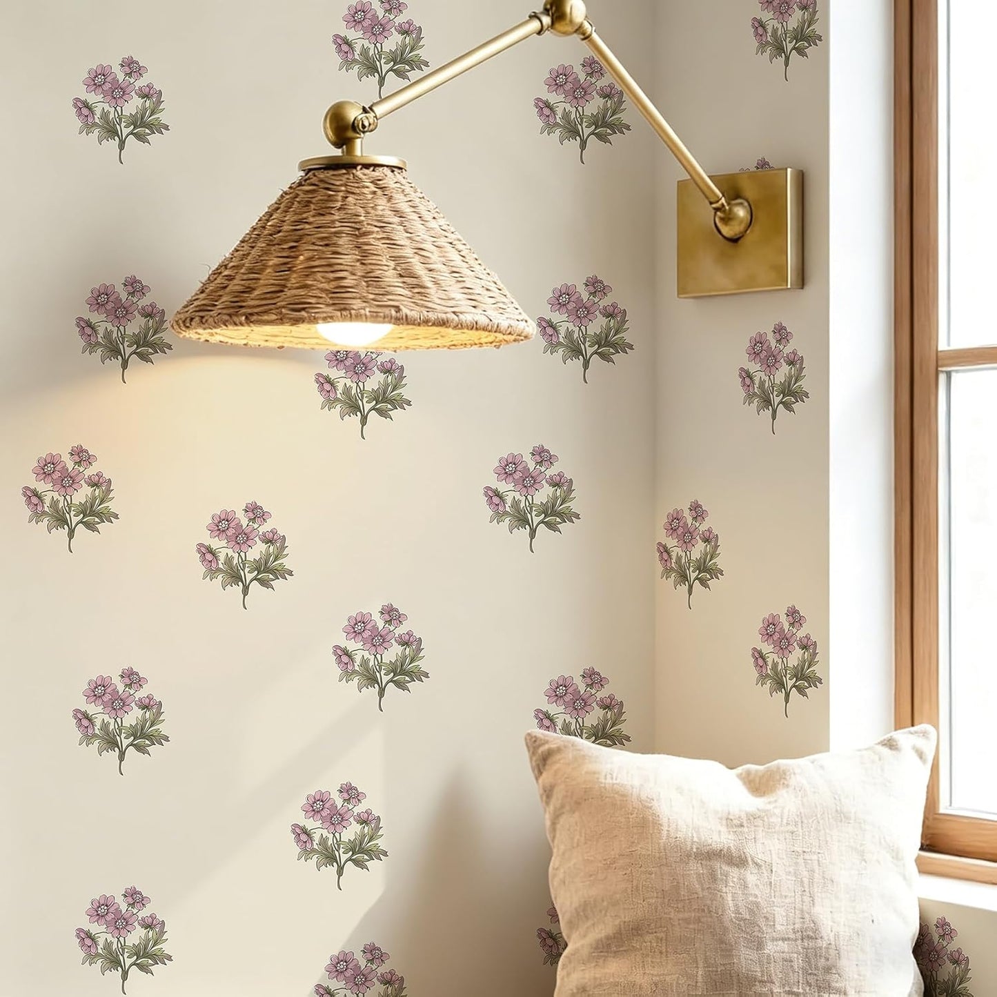 Papel tapiz vintage floral beige autoadhesivo impermeable