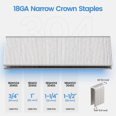 Grapas corona estrecha 1/4 pulg acero inox 304 1-1/2 pulg 1600 uds