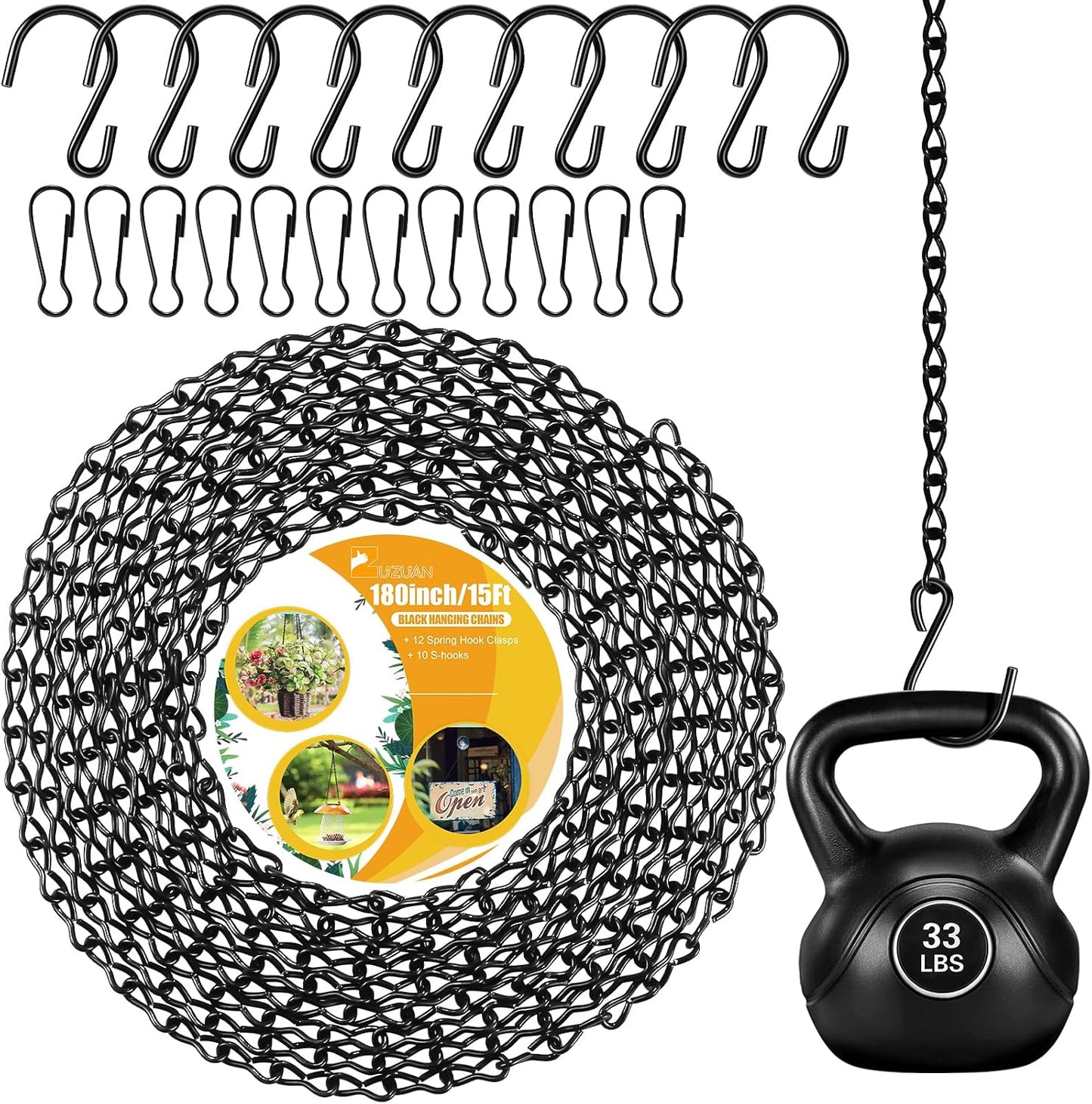 Cadenas colgantes metal 180pulg con ganchos para cestas