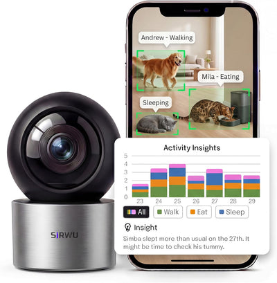 Cámara AI 2K para mascotas con visión nocturna y seguimiento 360°