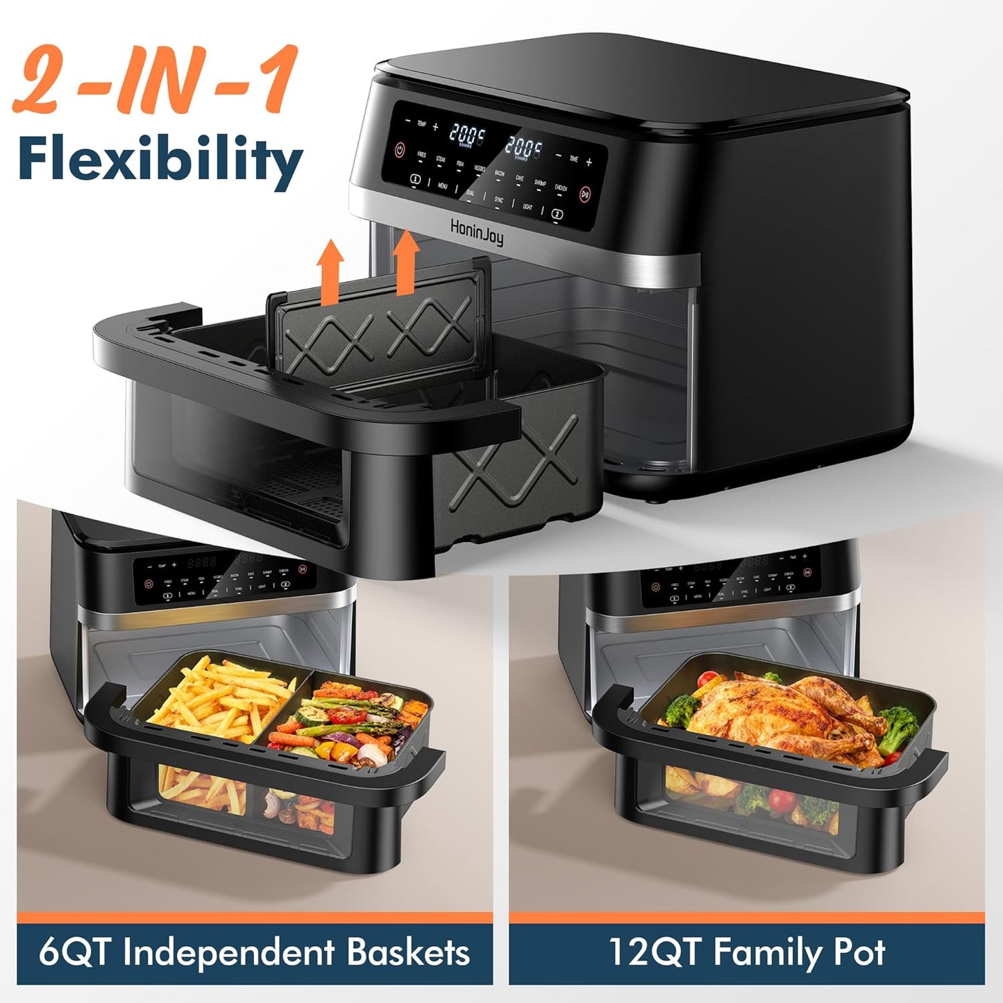 Freidora aire doble cesta 12qt panel digital