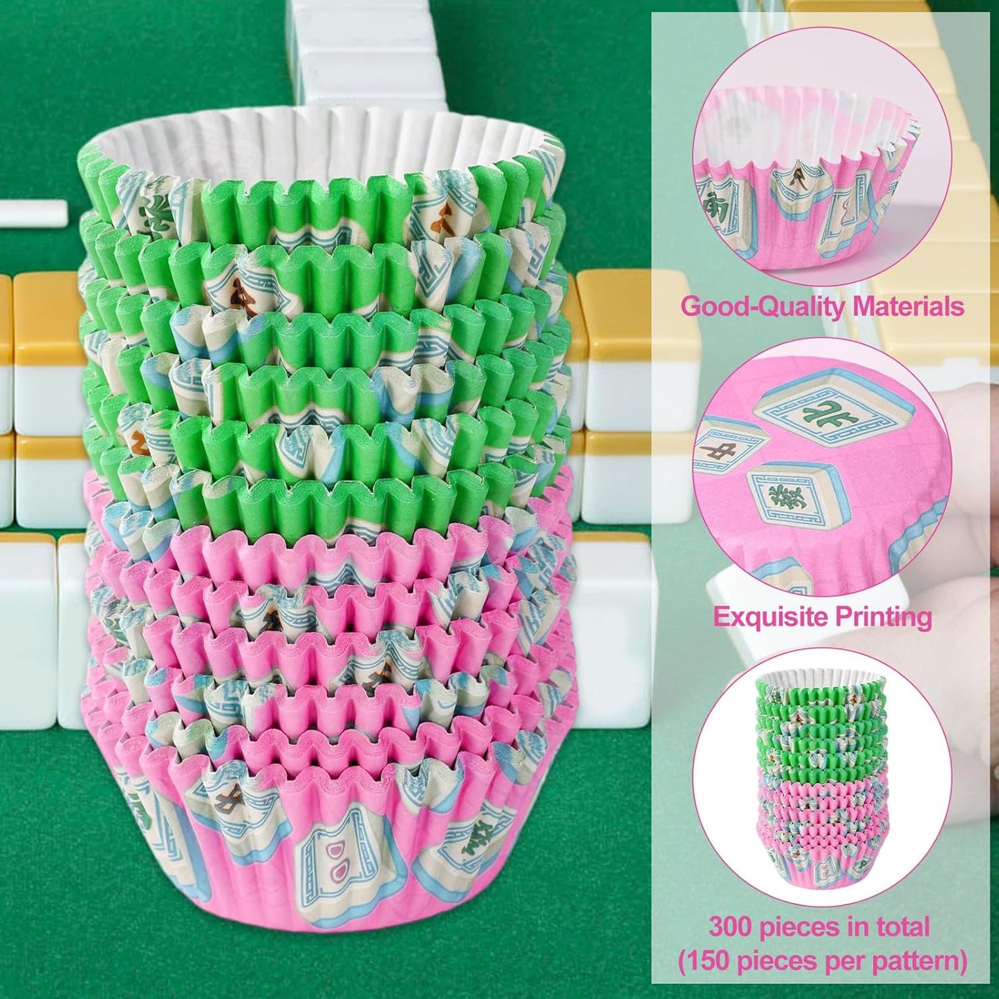 Forros para magdalenas Mahjong 300 unidades con accesorios de regalo