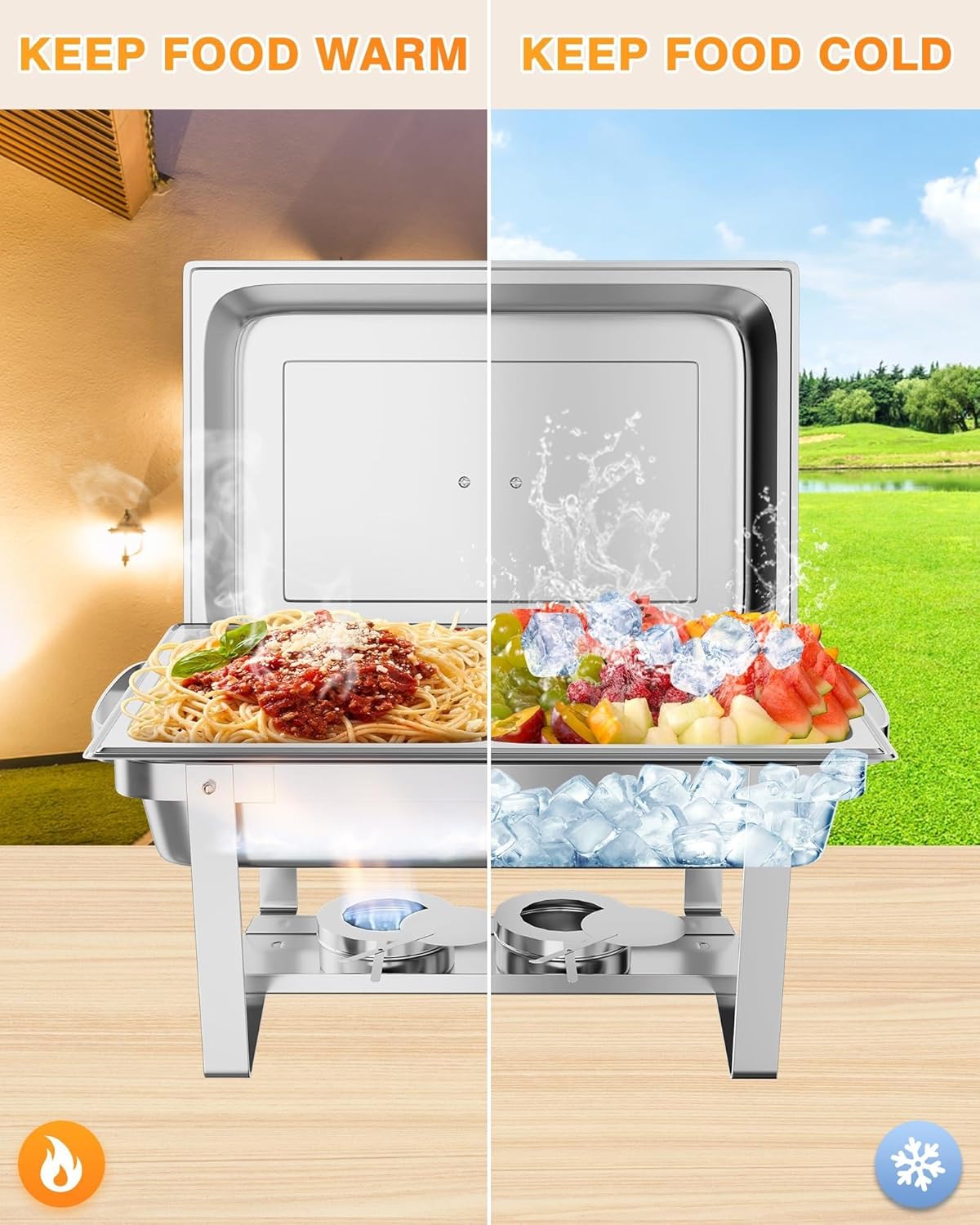 Juego de calentadores para buffet de 6 piezas acero inoxidable