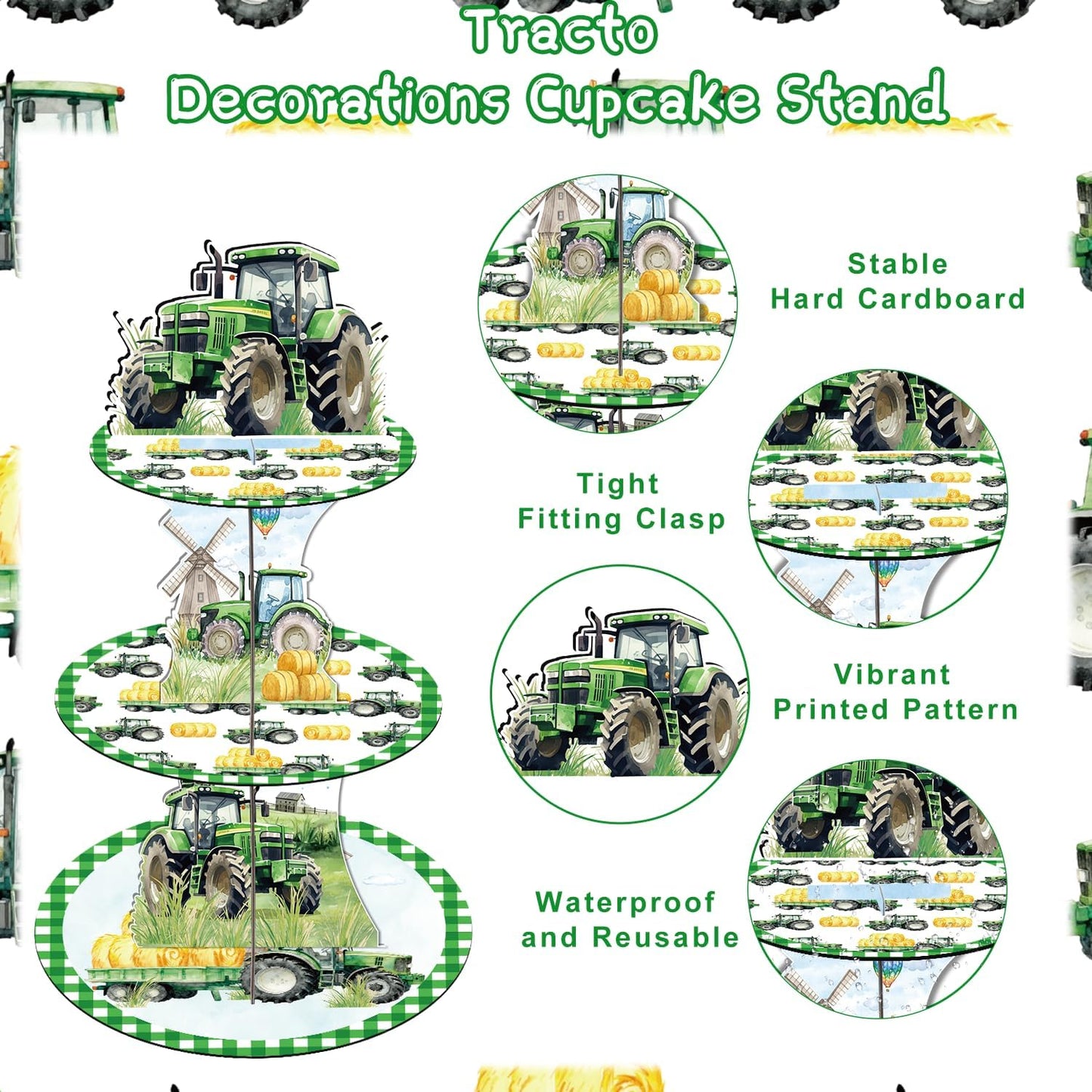 Soporte fiesta tractor 3 niveles para cupcakes granja