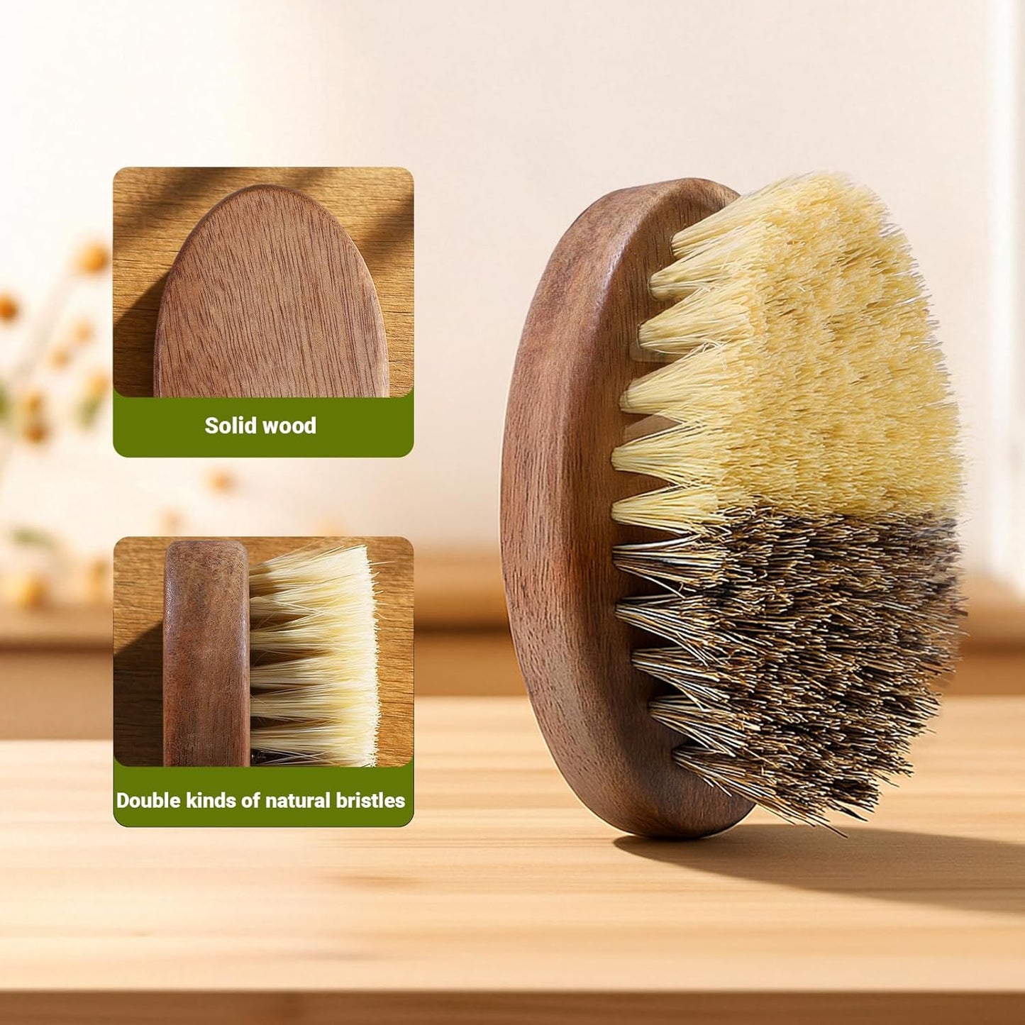 Cepillo de limpieza frutas y verduras mango madera acacia doble cerdas sisal