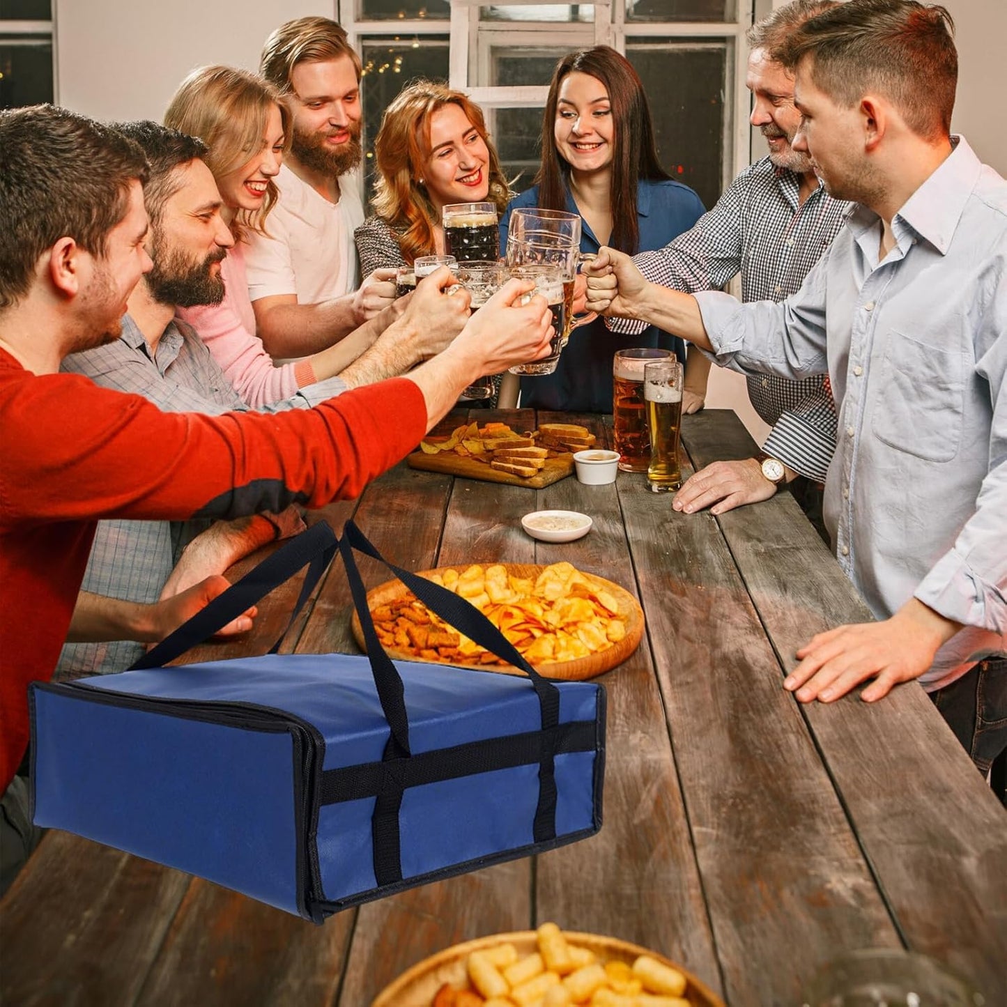Bolsa de pizza azul aislada para comida caliente y entrega portátil