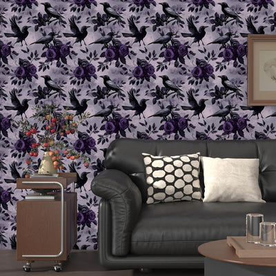 Papel tapiz cuervo vintage negro morado 17.5x393pulg autoadhesivo