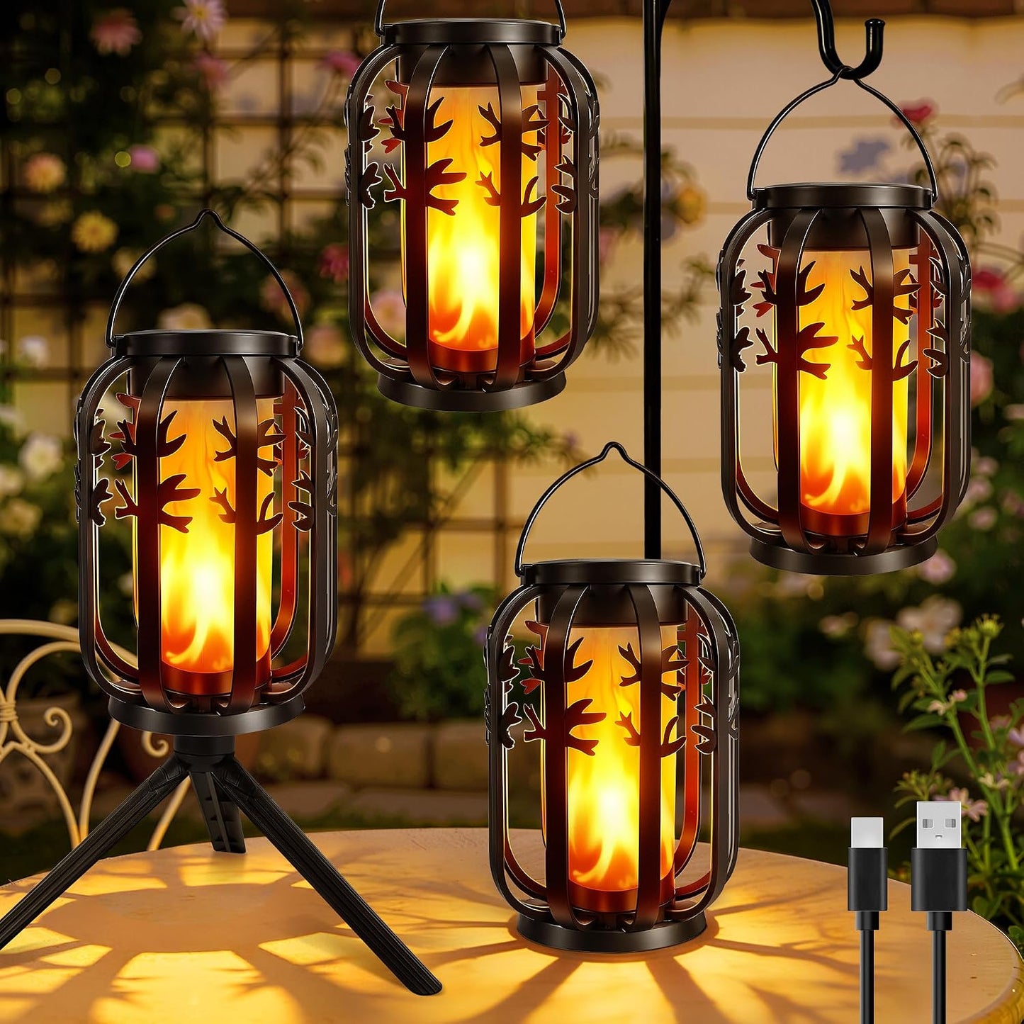 Farol solar impermeable con 4 modos colgante para patio jardín