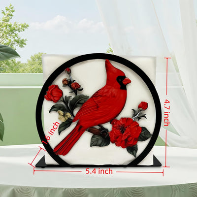 Servilletero para mesa de metal en forma de pájaro rojo